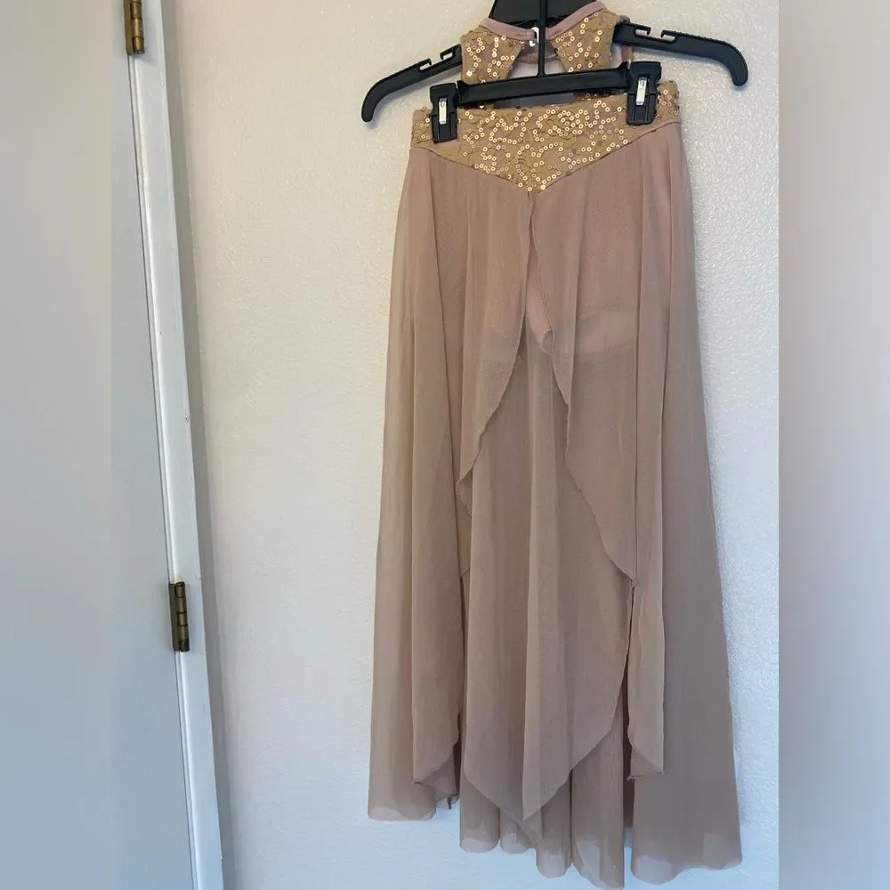 The LineUp Contemporary Lyrical Solo Costume Blush Sequin Lace Mesh Maxi XXS